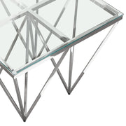 Omni Square End Table with Clear Tempered Glass Top and Polished Stainless Steel Base by Diamond Sofa - R&R Furniture Gallery (Fountain Valley, CA)