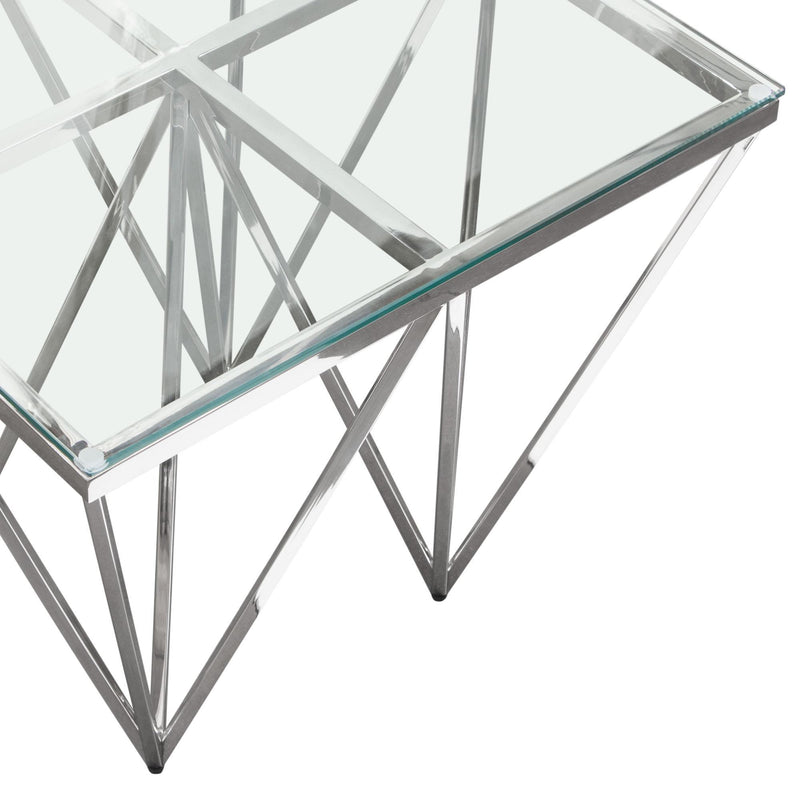 Omni Square End Table with Clear Tempered Glass Top and Polished Stainless Steel Base by Diamond Sofa - R&R Furniture Gallery (Fountain Valley, CA)