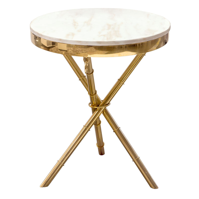 Reed Round Accent Table with White Marble Top and Gold Finished Metal Base by Diamond Sofa - R&R Furniture Gallery (Fountain Valley, CA)