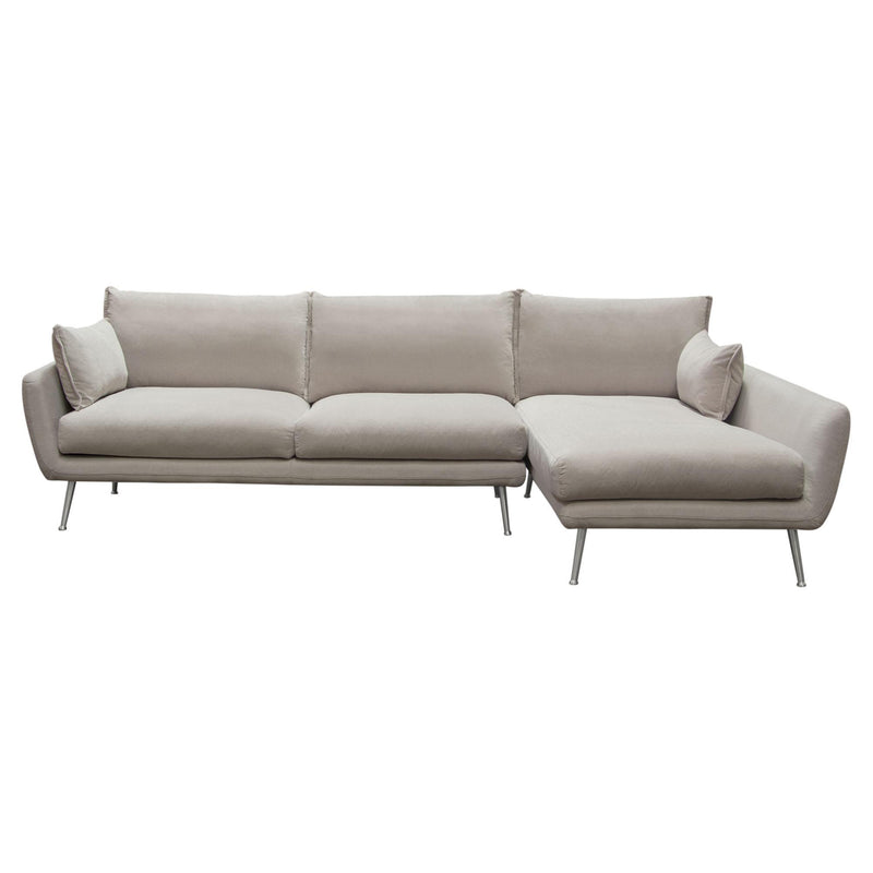 Vantage RF 2PC Sectional in Light Flax Fabric w/ Feather Down Seating & Brushed Metal Legs by Diamond Sofa - R&R Furniture Gallery (Fountain Valley, CA)