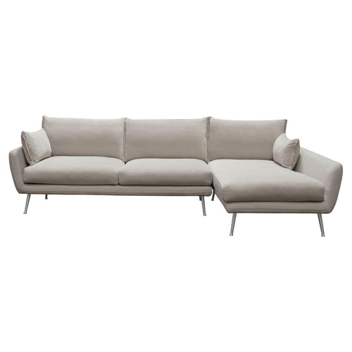 Vantage RF 2PC Sectional in Light Flax Fabric w/ Feather Down Seating & Brushed Metal Legs by Diamond Sofa - R&R Furniture Gallery (Fountain Valley, CA)