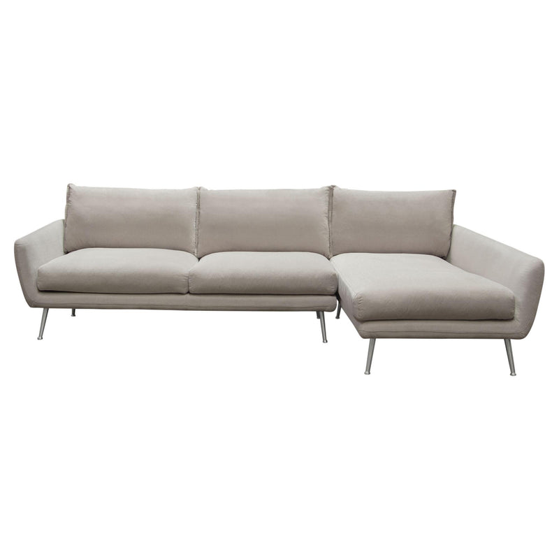 Vantage RF 2PC Sectional in Light Flax Fabric w/ Feather Down Seating & Brushed Metal Legs by Diamond Sofa - R&R Furniture Gallery (Fountain Valley, CA)