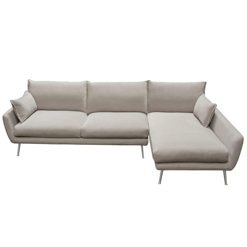 Vantage RF 2PC Sectional in Light Flax Fabric w/ Feather Down Seating & Brushed Metal Legs by Diamond Sofa - R&R Furniture Gallery (Fountain Valley, CA)
