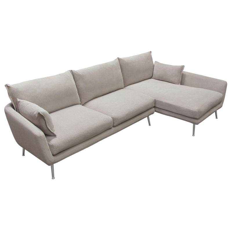 Vantage RF 2PC Sectional in Light Flax Fabric w/ Feather Down Seating & Brushed Metal Legs by Diamond Sofa - R&R Furniture Gallery (Fountain Valley, CA)
