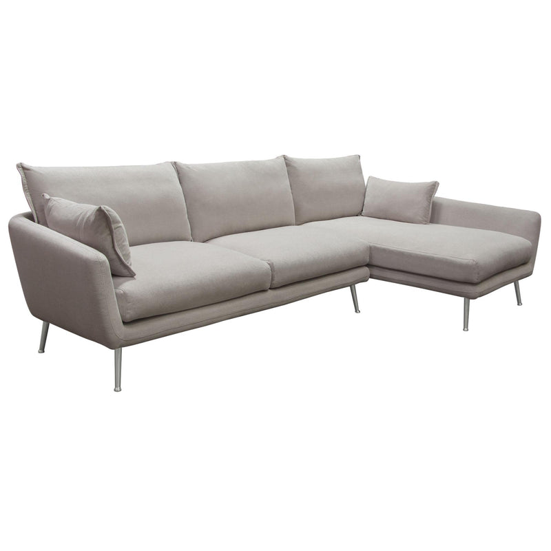 Vantage RF 2PC Sectional in Light Flax Fabric w/ Feather Down Seating & Brushed Metal Legs by Diamond Sofa - R&R Furniture Gallery (Fountain Valley, CA)