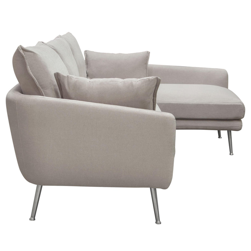 Vantage RF 2PC Sectional in Light Flax Fabric w/ Feather Down Seating & Brushed Metal Legs by Diamond Sofa - R&R Furniture Gallery (Fountain Valley, CA)