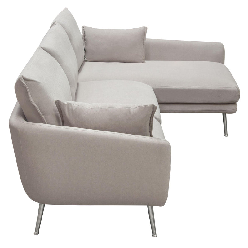 Vantage RF 2PC Sectional in Light Flax Fabric w/ Feather Down Seating & Brushed Metal Legs by Diamond Sofa - R&R Furniture Gallery (Fountain Valley, CA)
