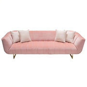 Venus Sofa in Blush Pink Velvet w/ Contrasting Pillows & Gold Finished Metal Base by Diamond Sofa - R&R Furniture Gallery (Fountain Valley, CA)