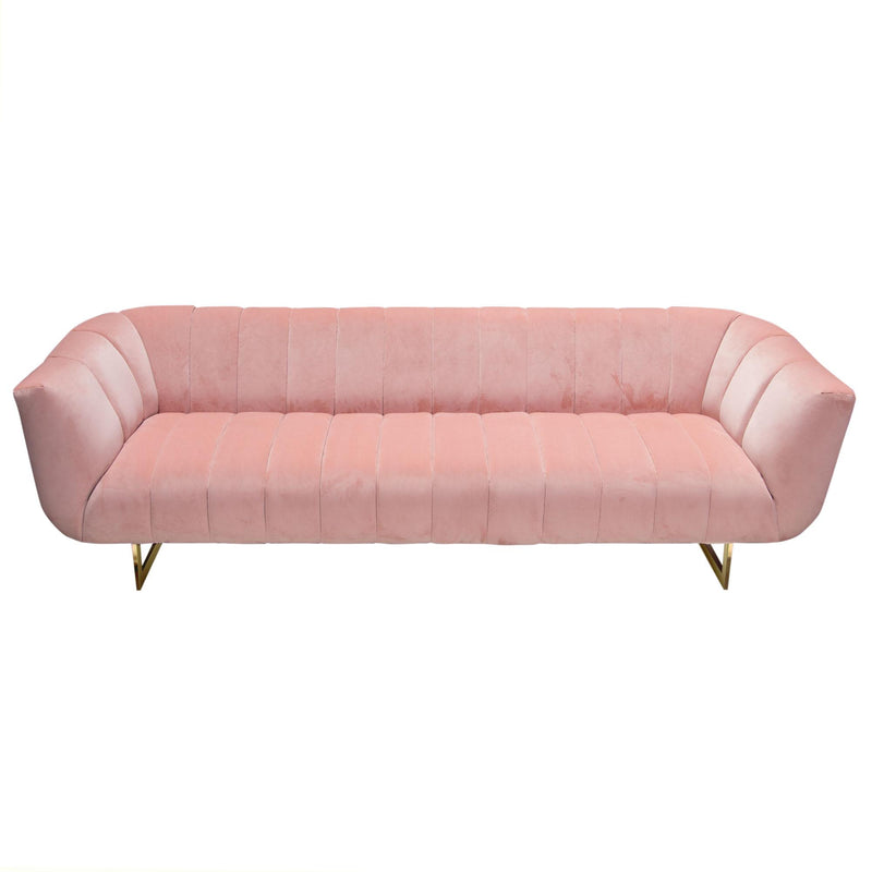 Venus Sofa in Blush Pink Velvet w/ Contrasting Pillows & Gold Finished Metal Base by Diamond Sofa - R&R Furniture Gallery (Fountain Valley, CA)