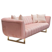 Venus Sofa in Blush Pink Velvet w/ Contrasting Pillows & Gold Finished Metal Base by Diamond Sofa - R&R Furniture Gallery (Fountain Valley, CA)