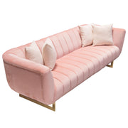 Venus Sofa in Blush Pink Velvet w/ Contrasting Pillows & Gold Finished Metal Base by Diamond Sofa - R&R Furniture Gallery (Fountain Valley, CA)