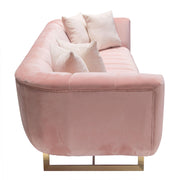 Venus Sofa in Blush Pink Velvet w/ Contrasting Pillows & Gold Finished Metal Base by Diamond Sofa - R&R Furniture Gallery (Fountain Valley, CA)