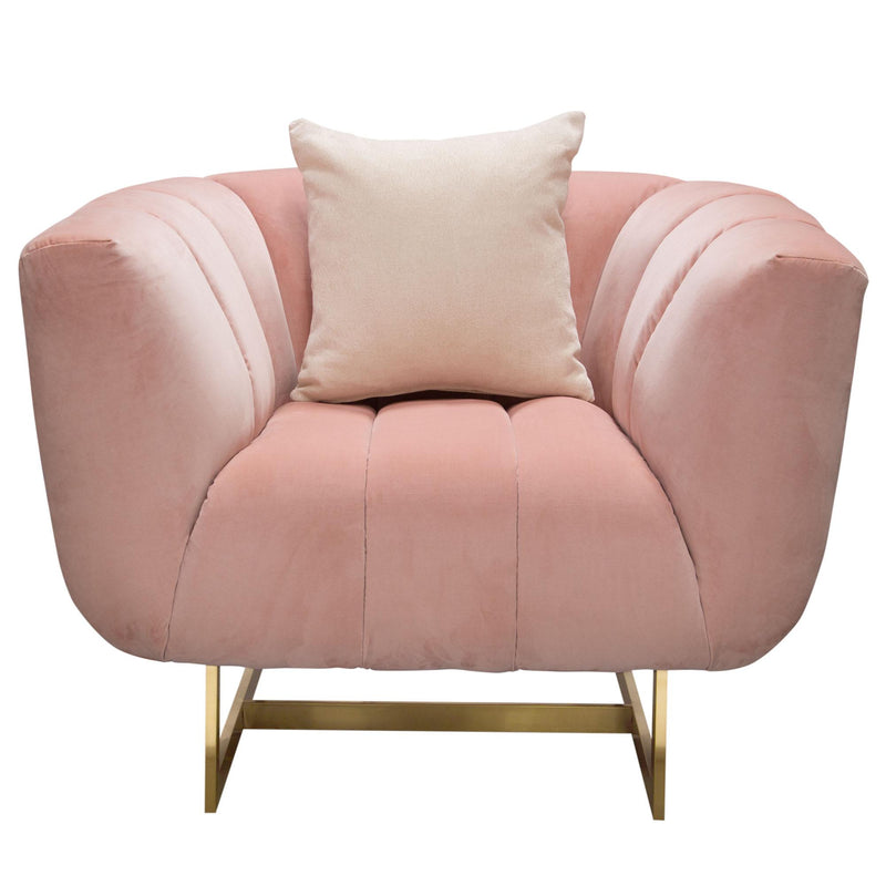 Venus Chair in Blush Pink Velvet w/ Contrasting Pillows & Gold Finished Metal Base by Diamond Sofa - R&R Furniture Gallery (Fountain Valley, CA)