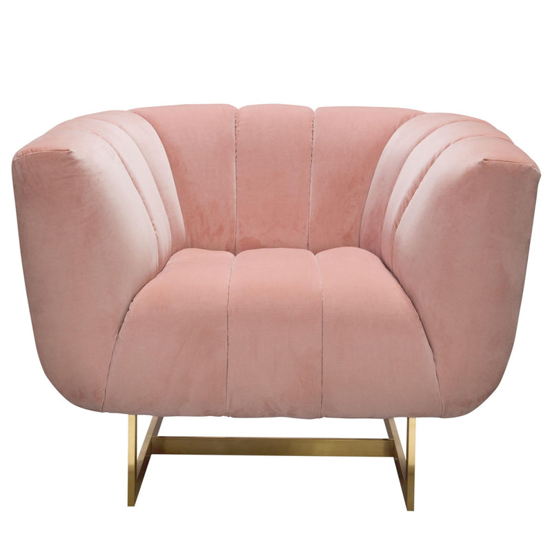 Venus Chair in Blush Pink Velvet w/ Contrasting Pillows & Gold Finished Metal Base by Diamond Sofa - R&R Furniture Gallery (Fountain Valley, CA)