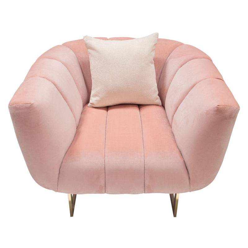 Venus Chair in Blush Pink Velvet w/ Contrasting Pillows & Gold Finished Metal Base by Diamond Sofa - R&R Furniture Gallery (Fountain Valley, CA)