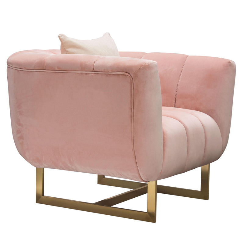 Venus Chair in Blush Pink Velvet w/ Contrasting Pillows & Gold Finished Metal Base by Diamond Sofa - R&R Furniture Gallery (Fountain Valley, CA)