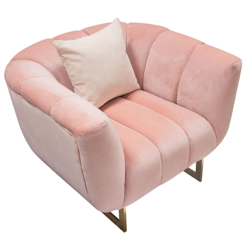 Venus Chair in Blush Pink Velvet w/ Contrasting Pillows & Gold Finished Metal Base by Diamond Sofa - R&R Furniture Gallery (Fountain Valley, CA)