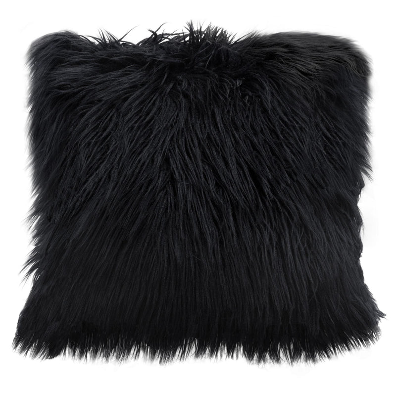 18" Square Accent Pillow by Diamond Sofa in Black Dual-Sided Faux Fur - R&R Furniture Gallery (Fountain Valley, CA)