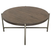 Atwood 40" Round Cocktail Table w/ Grey Oak Veneer Top & Brushed Silver Metal Base by Diamond Sofa - R&R Furniture Gallery (Fountain Valley, CA)