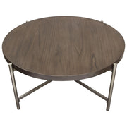 Atwood 40" Round Cocktail Table w/ Grey Oak Veneer Top & Brushed Silver Metal Base by Diamond Sofa - R&R Furniture Gallery (Fountain Valley, CA)