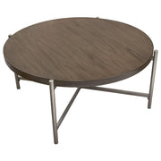 Atwood 40" Round Cocktail Table w/ Grey Oak Veneer Top & Brushed Silver Metal Base by Diamond Sofa - R&R Furniture Gallery (Fountain Valley, CA)
