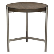 Atwood 22" Round End Table w/ Grey Oak Veneer Top & Brushed Silver Metal Base by Diamond Sofa - R&R Furniture Gallery (Fountain Valley, CA)