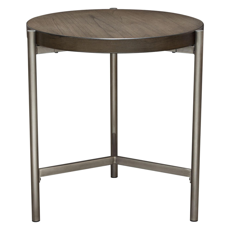 Atwood 22" Round End Table w/ Grey Oak Veneer Top & Brushed Silver Metal Base by Diamond Sofa - R&R Furniture Gallery (Fountain Valley, CA)