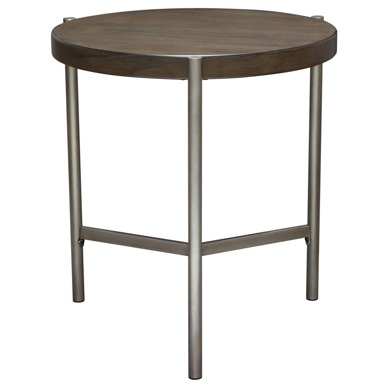 Atwood 22" Round End Table w/ Grey Oak Veneer Top & Brushed Silver Metal Base by Diamond Sofa - R&R Furniture Gallery (Fountain Valley, CA)