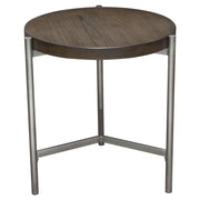 Atwood 22" Round End Table w/ Grey Oak Veneer Top & Brushed Silver Metal Base by Diamond Sofa - R&R Furniture Gallery (Fountain Valley, CA)