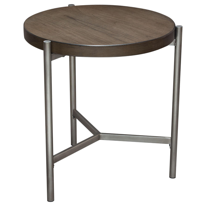 Atwood 22" Round End Table w/ Grey Oak Veneer Top & Brushed Silver Metal Base by Diamond Sofa - R&R Furniture Gallery (Fountain Valley, CA)