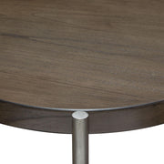 Atwood 22" Round End Table w/ Grey Oak Veneer Top & Brushed Silver Metal Base by Diamond Sofa - R&R Furniture Gallery (Fountain Valley, CA)