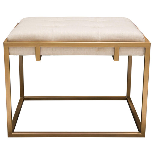 Babylon Small Accent Ottoman w/ Brushed Gold Frame & Padded Seat in Sand Linen by Diamond Sofa - R&R Furniture Gallery (Fountain Valley, CA)