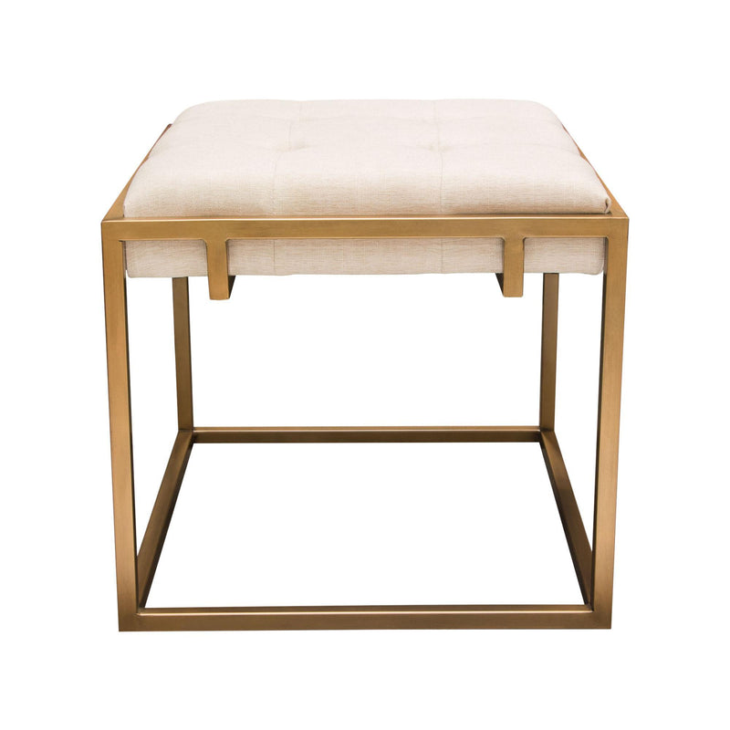 Babylon Small Accent Ottoman w/ Brushed Gold Frame & Padded Seat in Sand Linen by Diamond Sofa - R&R Furniture Gallery (Fountain Valley, CA)