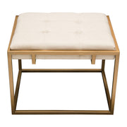Babylon Small Accent Ottoman w/ Brushed Gold Frame & Padded Seat in Sand Linen by Diamond Sofa - R&R Furniture Gallery (Fountain Valley, CA)
