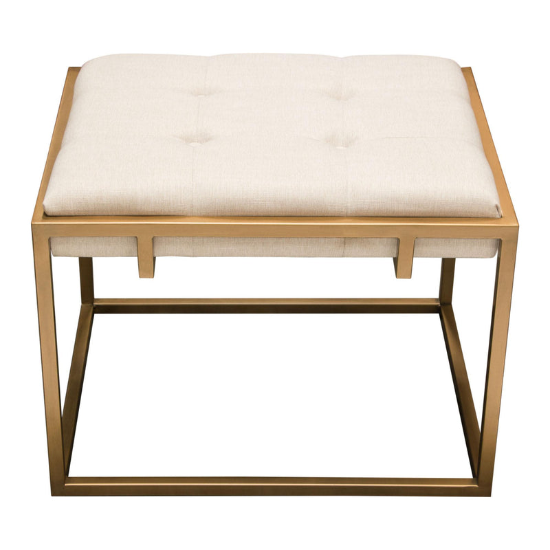 Babylon Small Accent Ottoman w/ Brushed Gold Frame & Padded Seat in Sand Linen by Diamond Sofa - R&R Furniture Gallery (Fountain Valley, CA)