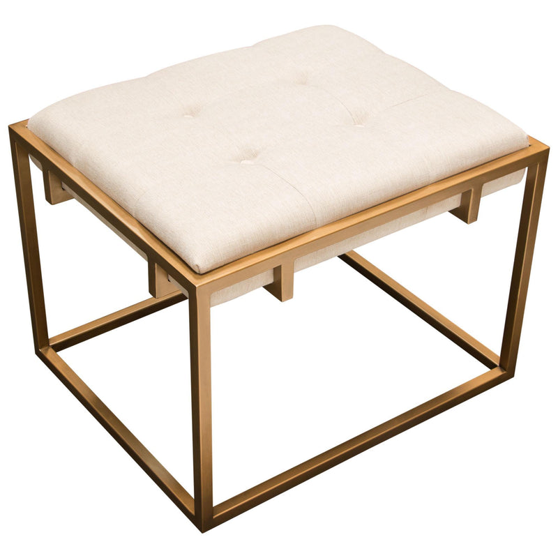 Babylon Small Accent Ottoman w/ Brushed Gold Frame & Padded Seat in Sand Linen by Diamond Sofa - R&R Furniture Gallery (Fountain Valley, CA)