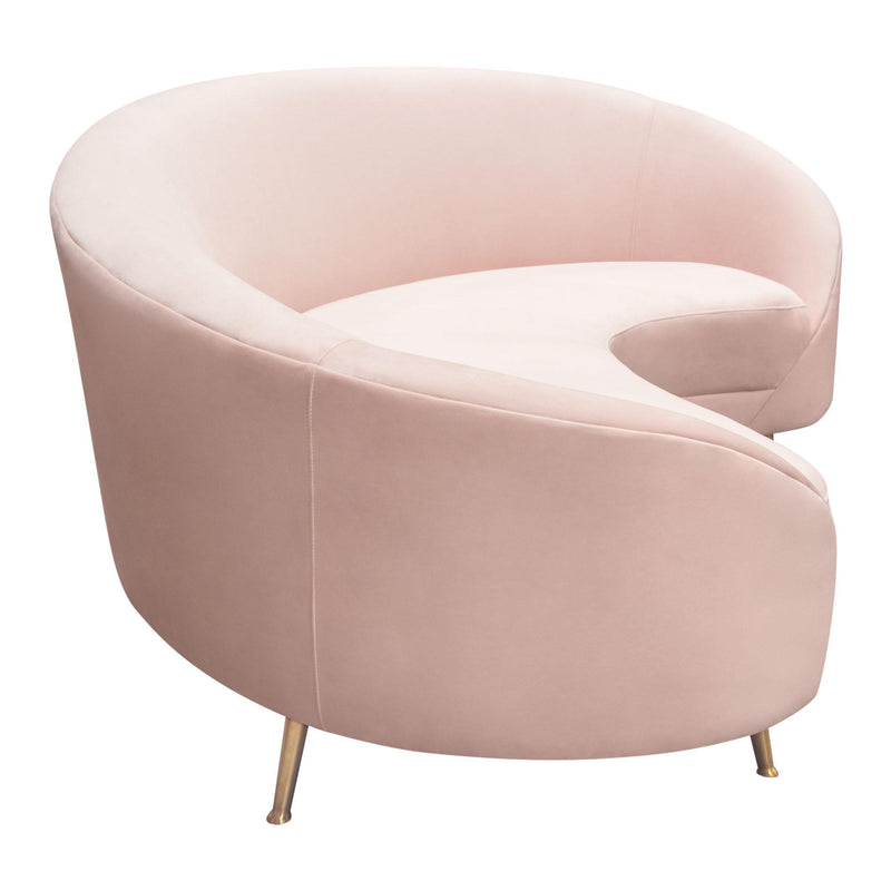 Celine Curved Sofa with Contoured Back in Blush Pink Velvet and Gold Metal Legs by Diamond Sofa - R&R Furniture Gallery (Fountain Valley, CA)