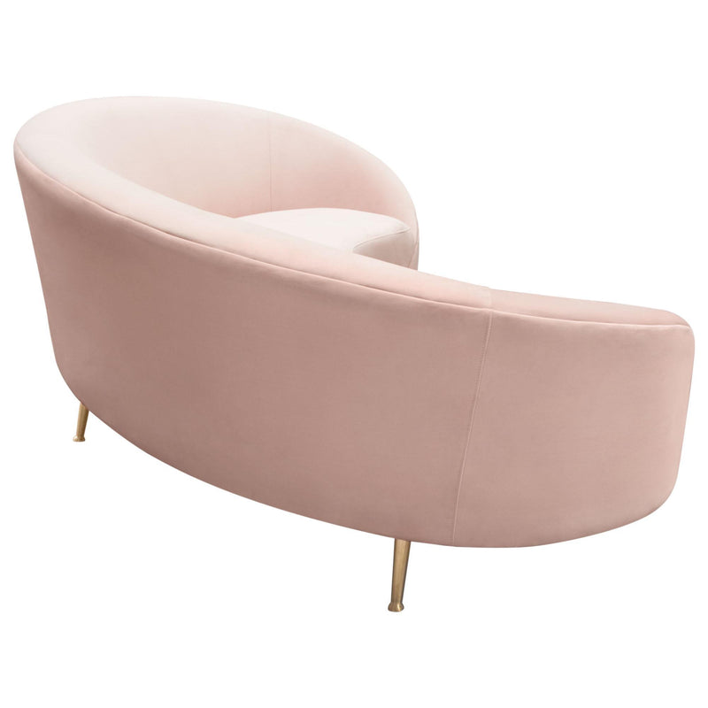 Celine Curved Sofa with Contoured Back in Blush Pink Velvet and Gold Metal Legs by Diamond Sofa - R&R Furniture Gallery (Fountain Valley, CA)
