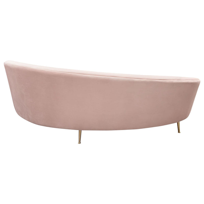 Celine Curved Sofa with Contoured Back in Blush Pink Velvet and Gold Metal Legs by Diamond Sofa - R&R Furniture Gallery (Fountain Valley, CA)