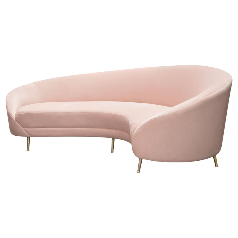 Celine Curved Sofa with Contoured Back in Blush Pink Velvet and Gold Metal Legs by Diamond Sofa - R&R Furniture Gallery (Fountain Valley, CA)