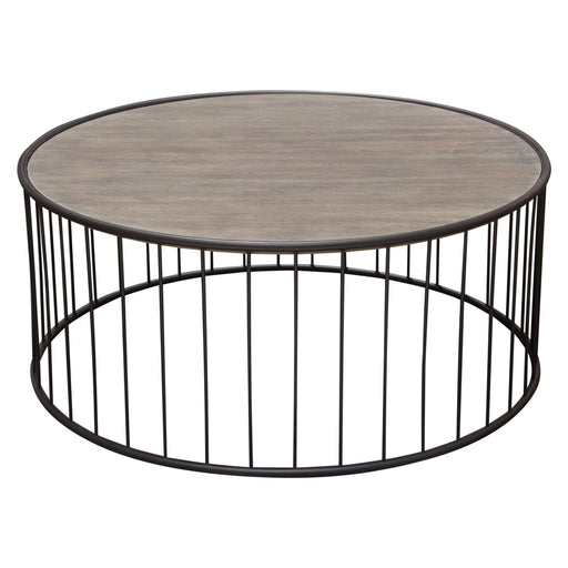 Gibson 38" Round Cocktail Table with Grey Oak Finished Top and Metal Base by Diamond Sofa - R&R Furniture Gallery (Fountain Valley, CA)