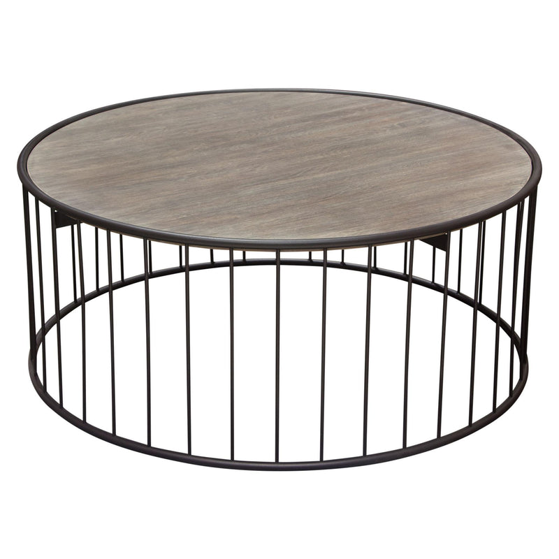 Gibson 38" Round Cocktail Table with Grey Oak Finished Top and Metal Base by Diamond Sofa - R&R Furniture Gallery (Fountain Valley, CA)