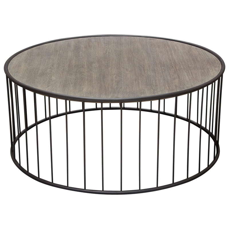 Gibson 38" Round Cocktail Table with Grey Oak Finished Top and Metal Base by Diamond Sofa - R&R Furniture Gallery (Fountain Valley, CA)
