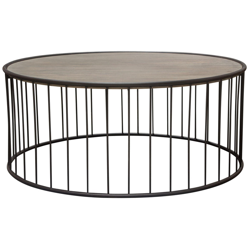 Gibson 38" Round Cocktail Table with Grey Oak Finished Top and Metal Base by Diamond Sofa - R&R Furniture Gallery (Fountain Valley, CA)