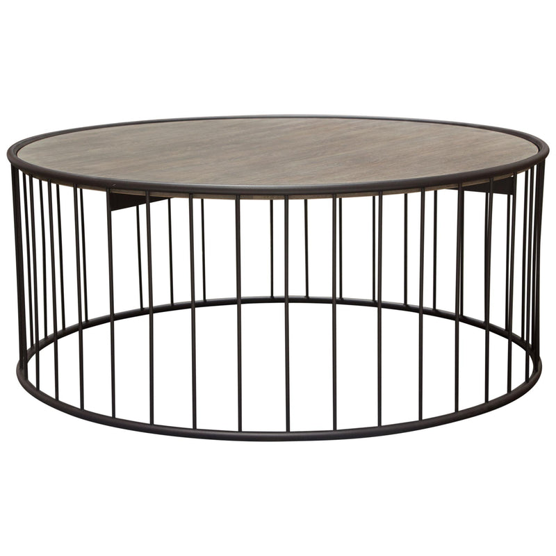 Gibson 38" Round Cocktail Table with Grey Oak Finished Top and Metal Base by Diamond Sofa - R&R Furniture Gallery (Fountain Valley, CA)