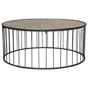 Gibson 38" Round Cocktail Table with Grey Oak Finished Top and Metal Base by Diamond Sofa - R&R Furniture Gallery (Fountain Valley, CA)