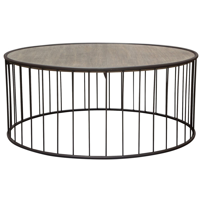 Gibson 38" Round Cocktail Table with Grey Oak Finished Top and Metal Base by Diamond Sofa - R&R Furniture Gallery (Fountain Valley, CA)