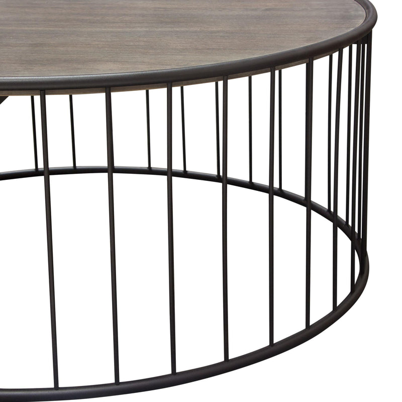 Gibson 38" Round Cocktail Table with Grey Oak Finished Top and Metal Base by Diamond Sofa - R&R Furniture Gallery (Fountain Valley, CA)