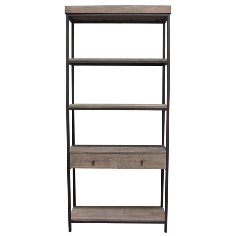 Sequoia 87" 2-Drawered Shelf Unit in Grey Oak Finish with Iron Frame by Diamond Sofa - R&R Furniture Gallery (Fountain Valley, CA)