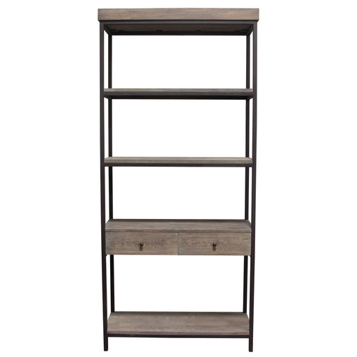 Sequoia 87" 2-Drawered Shelf Unit in Grey Oak Finish with Iron Frame by Diamond Sofa - R&R Furniture Gallery (Fountain Valley, CA)
